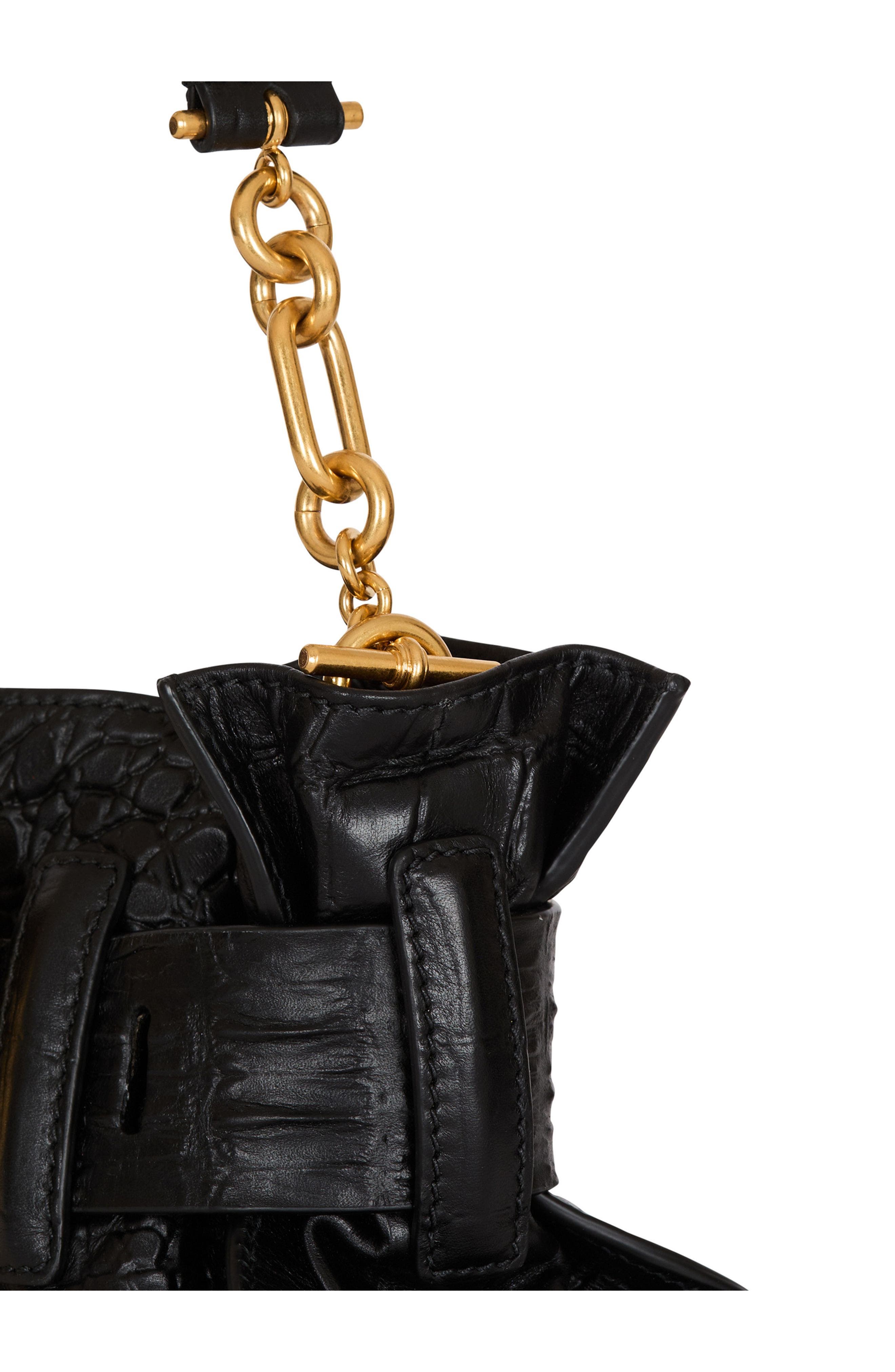 Balmain Mini Anthem bag in embossed crocodile-print calfskin, Alternate, color, Black