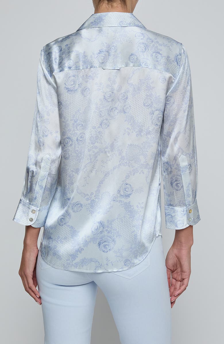 L'AGENCE Dani Lace Print Three-Quarter Sleeve Silk Button-Up Shirt, Alternate, color, Ivory Mist/ Blue Lace Print