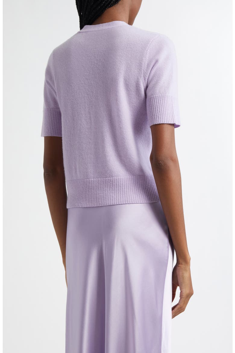 Solene Short Sleeve Cashmere Button-Up Sweater, Alternate, color, SOFT LILAC