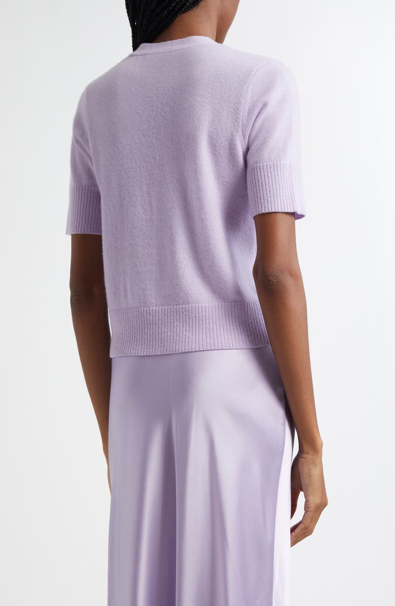 Veronica Beard Solene Short Sleeve Cashmere Button-Up Sweater, Alternate, color, Soft Lilac