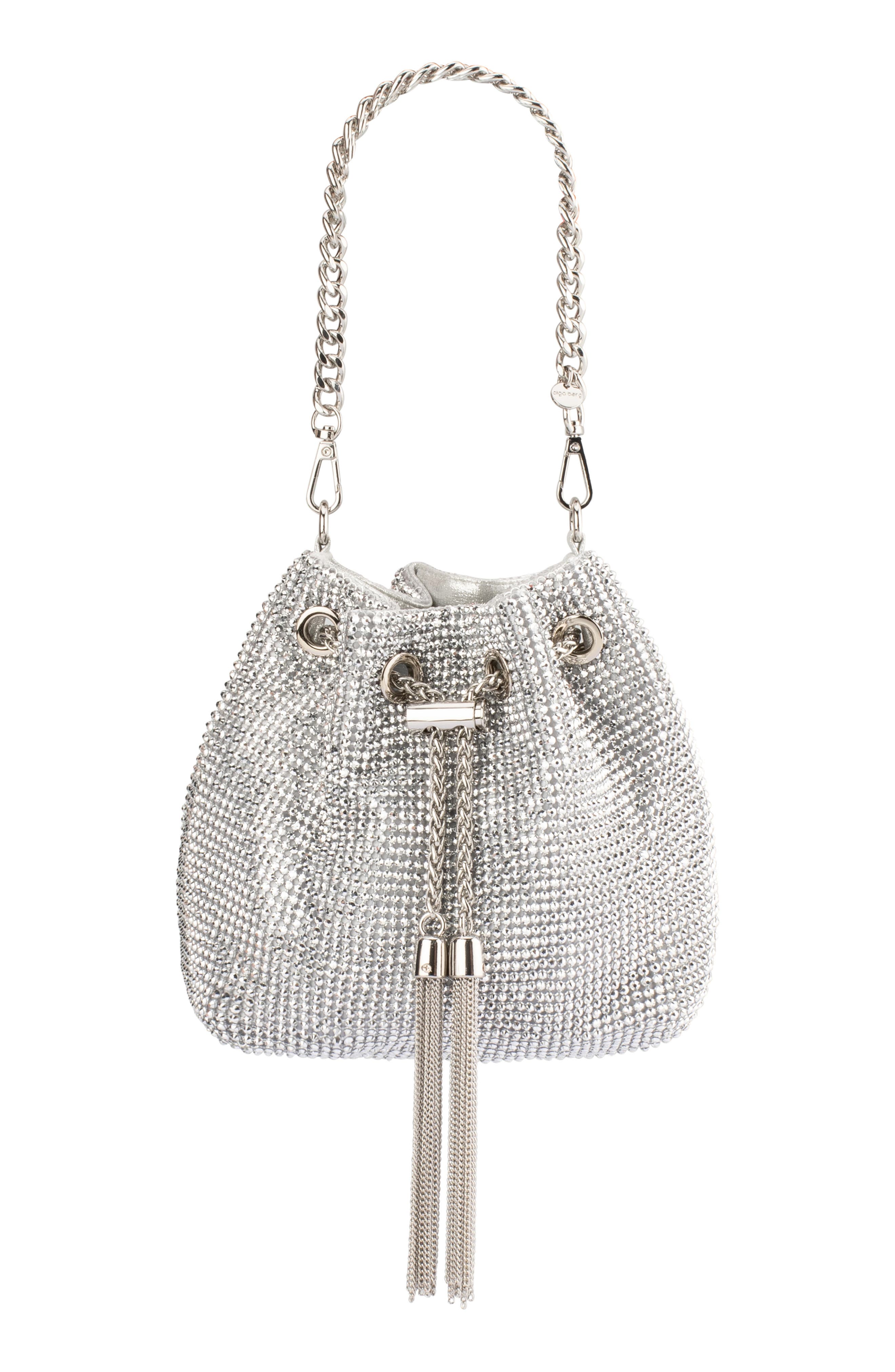 Olga Berg Miranda Drawstring Bucket Bag, Main, color, Silver