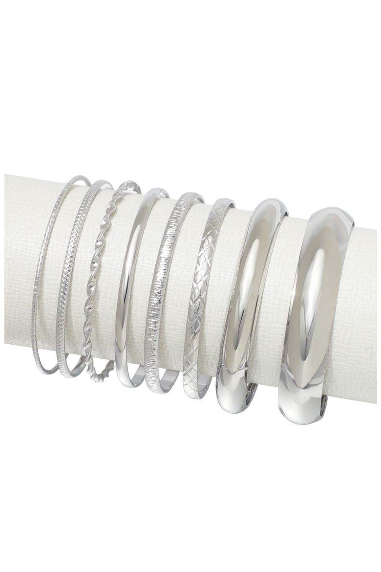 Set of 8 Assorted Bangle Bracelets, Main, color, SILVER