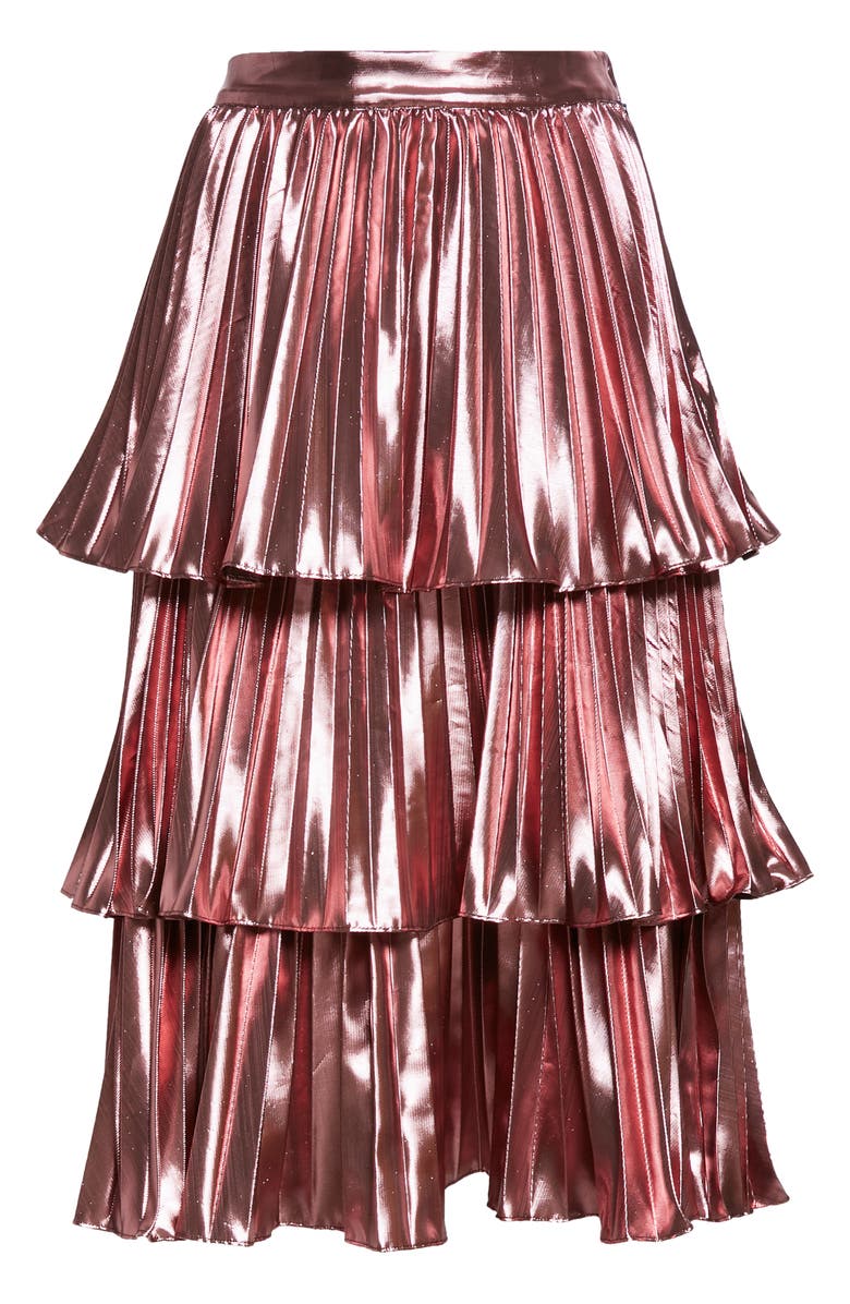 Tanya Taylor Ariana Metallic Pleated Skirt, Alternate, color, 