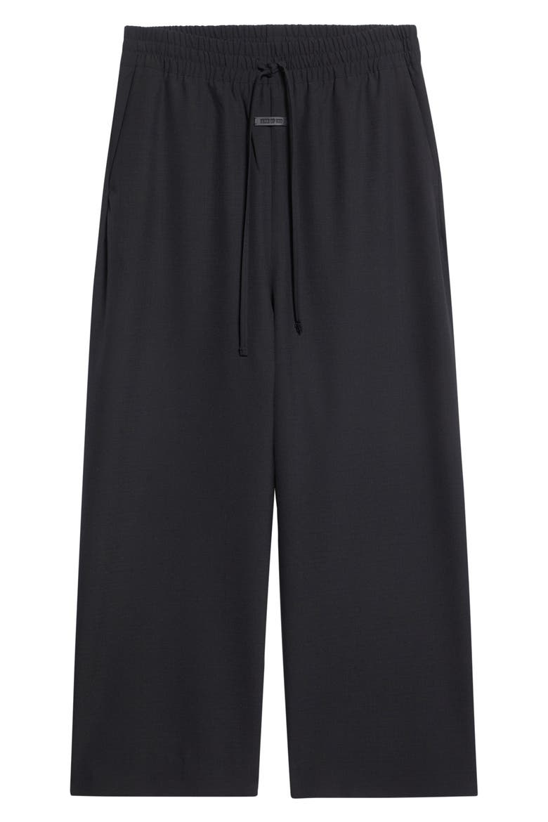 Virgin Wool Wide Leg Drawstring Pants, Alternate, color, BLACK