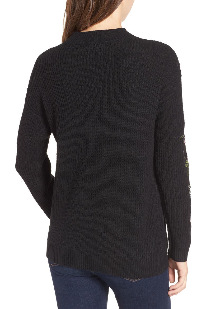 Embroidered Choker Sweater, Alternate, color, BLACK
