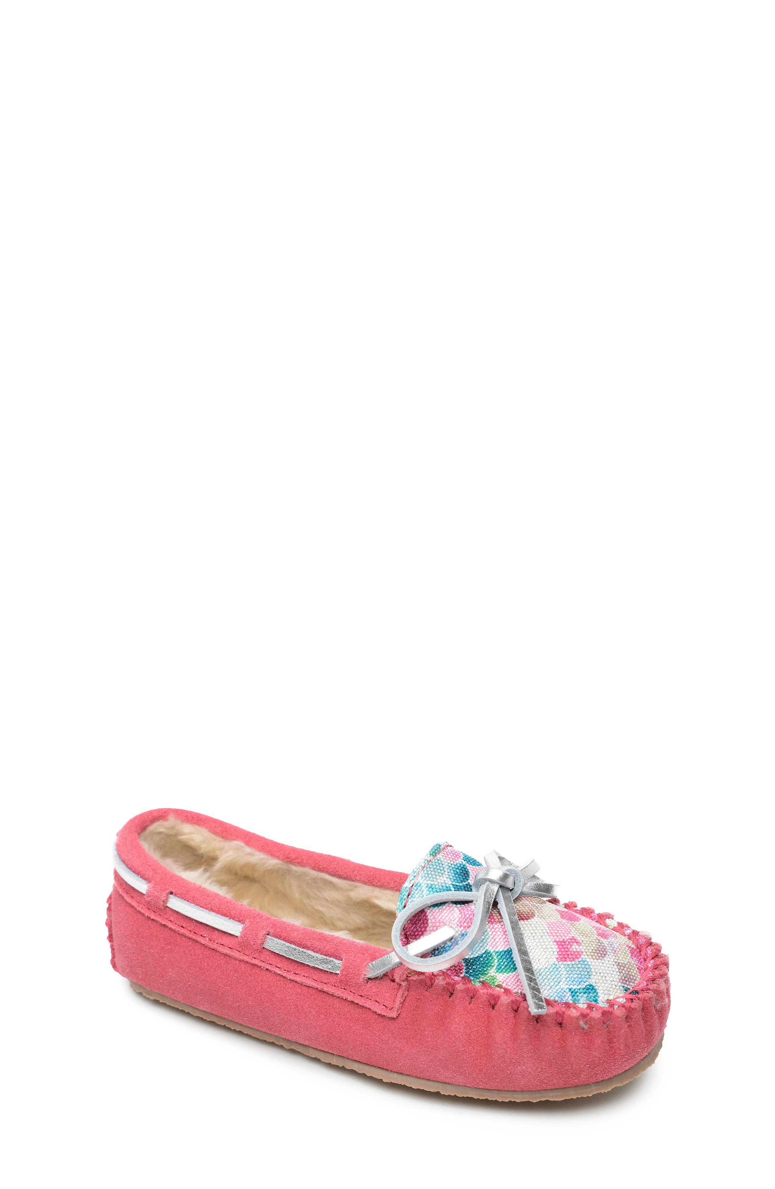 Minnetonka Cassie Faux Fur Slipper, Main, color, Mermaid Hot Pink