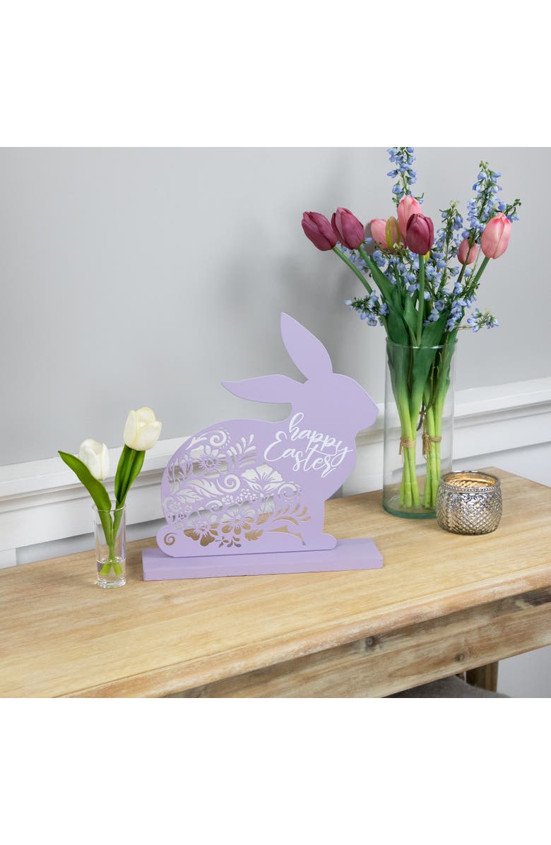 Northlight Happy Easter Floral Cut-Out Bunny Decoration - 13", Alternate, color, Purple