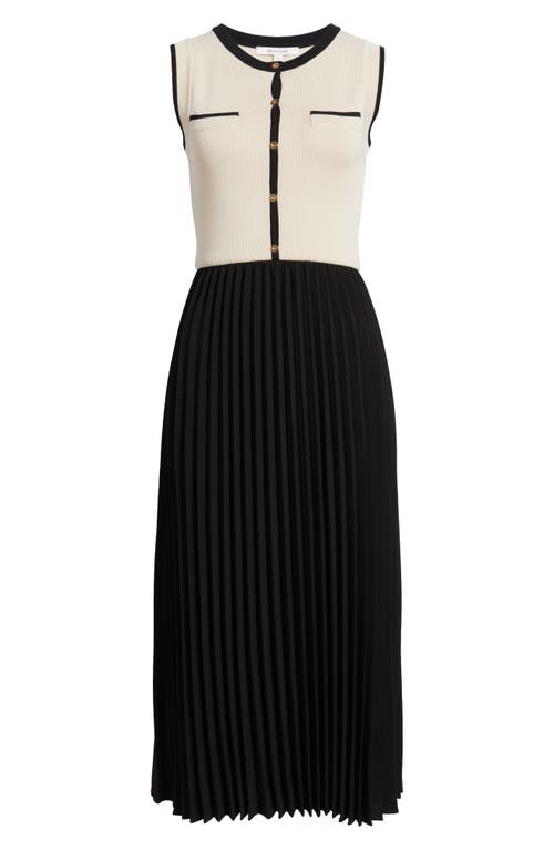 Zoe And Claire Mixed Media Pleated Midi Dress In Khaki/black