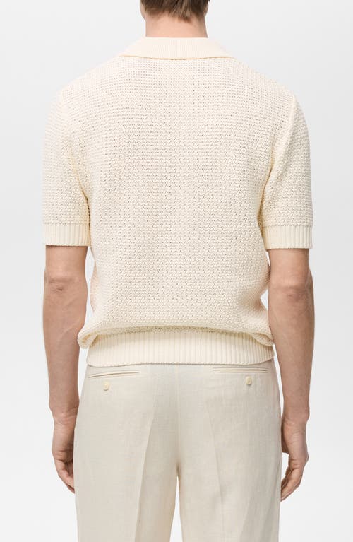 Mango Openwork Cotton Blend Polo Sweater In Neutral