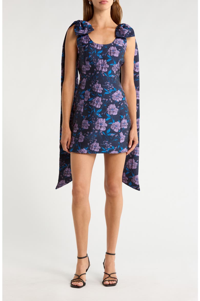 Nicole Floral Jacquard Bow Minidress, Main, color, NAVY-MULTI