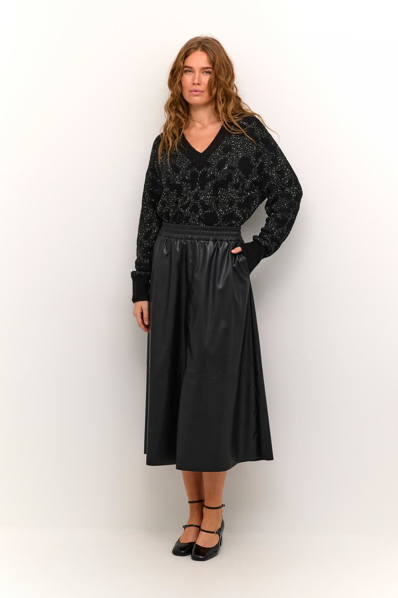 Kamikka Faux Leather A-Line Midi Skirt, Alternate, color, Black Deep