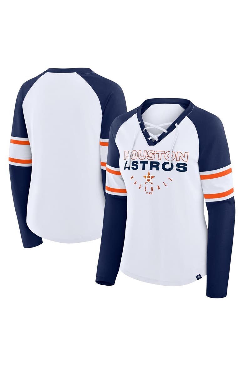 Women's Fanatics White/Navy Houston Astros Blitz Package Raglan Lace-Up V-Neck Long Sleeve T-Shirt, Main, color, White