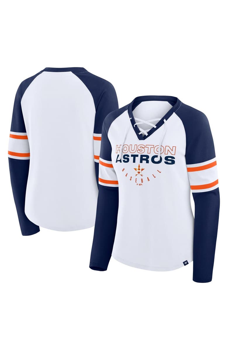 FANATICS Women's Fanatics White/Navy Houston Astros Blitz Package Raglan Lace-Up V-Neck Long Sleeve T-Shirt, Main, color, White