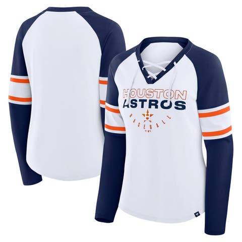 Women
s Fanatics White/Navy Houston Astros Blitz Package Raglan Lace-Up V-Neck Long Sleeve T-Shirt