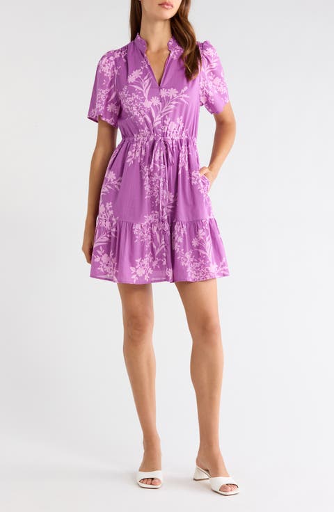 Orchird Print Puff Sleeve Dress
