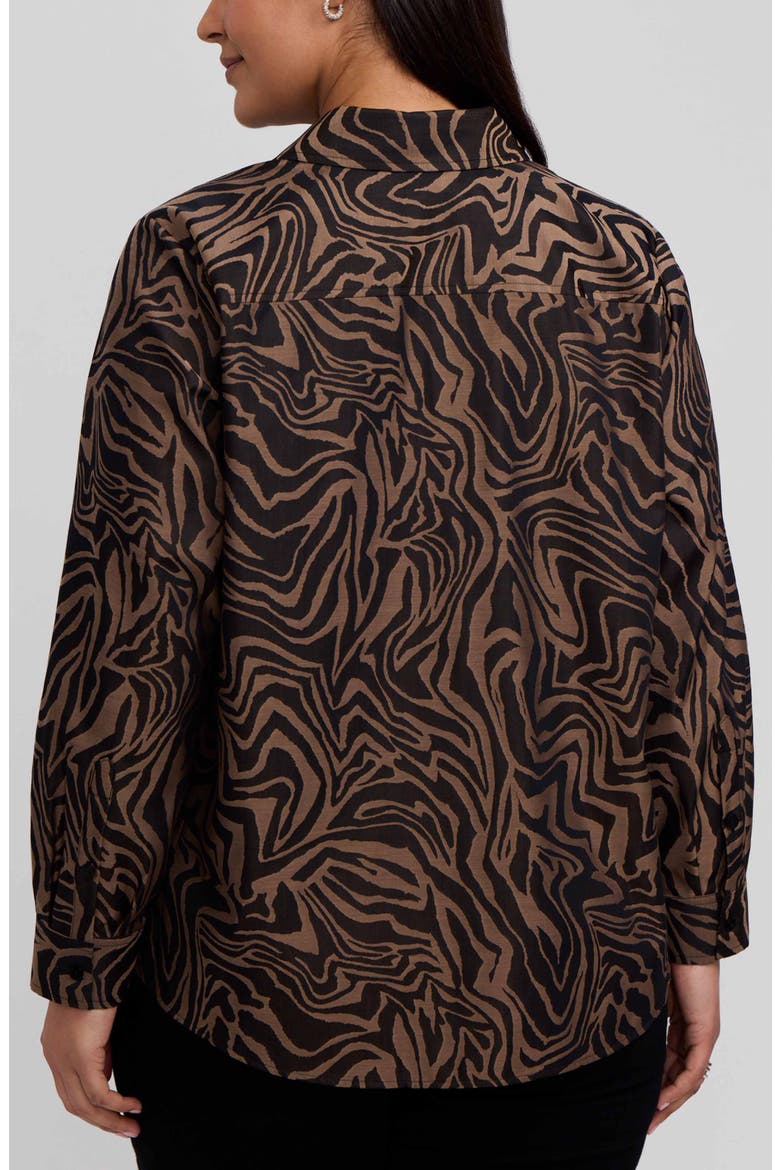 Hampton Zebra Print Cotton Blend Button-Up Shirt, Alternate, color, ALMOND BROWN/ BLACK