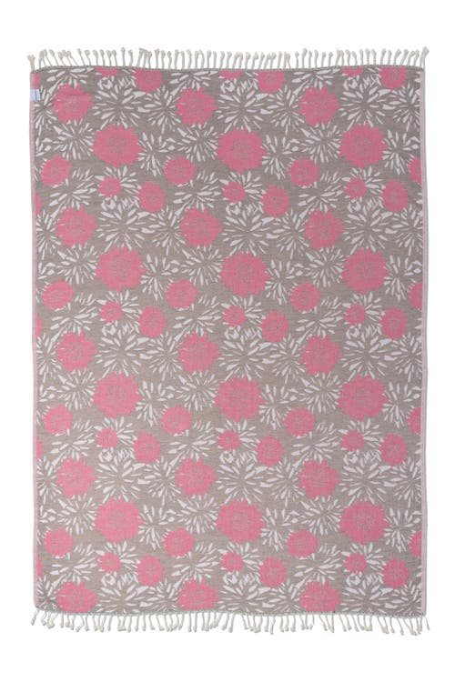 InfuseZen Flower Pop Organic Cotton Medium Weight Throw Blanket in Grey With Pink Flowers  product