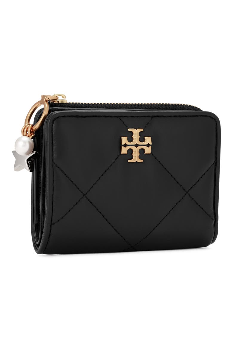 Kira Charm Diamond Quilted Leather Bifold Wallet, Alternate, color, BLACK