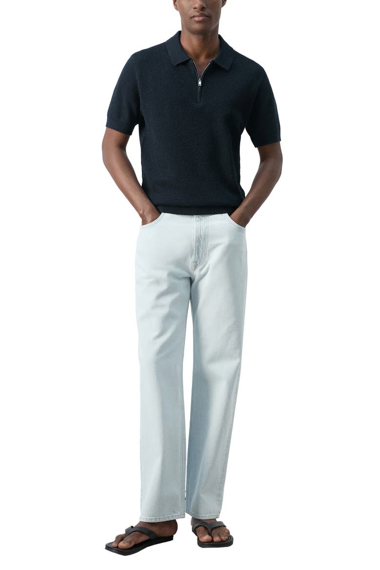 Solid Cotton Waffle Zip Polo Sweater, Alternate, color, NAVY