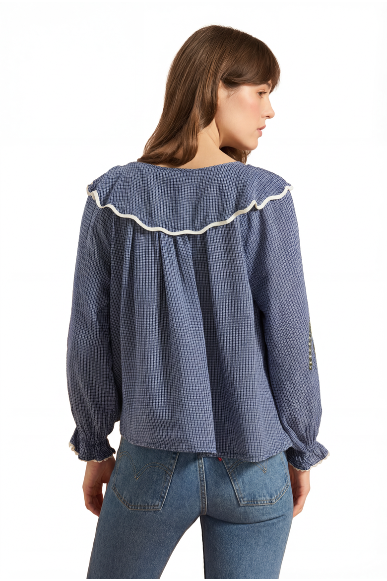 Katharine Blouse, Alternate, color, Denim Check