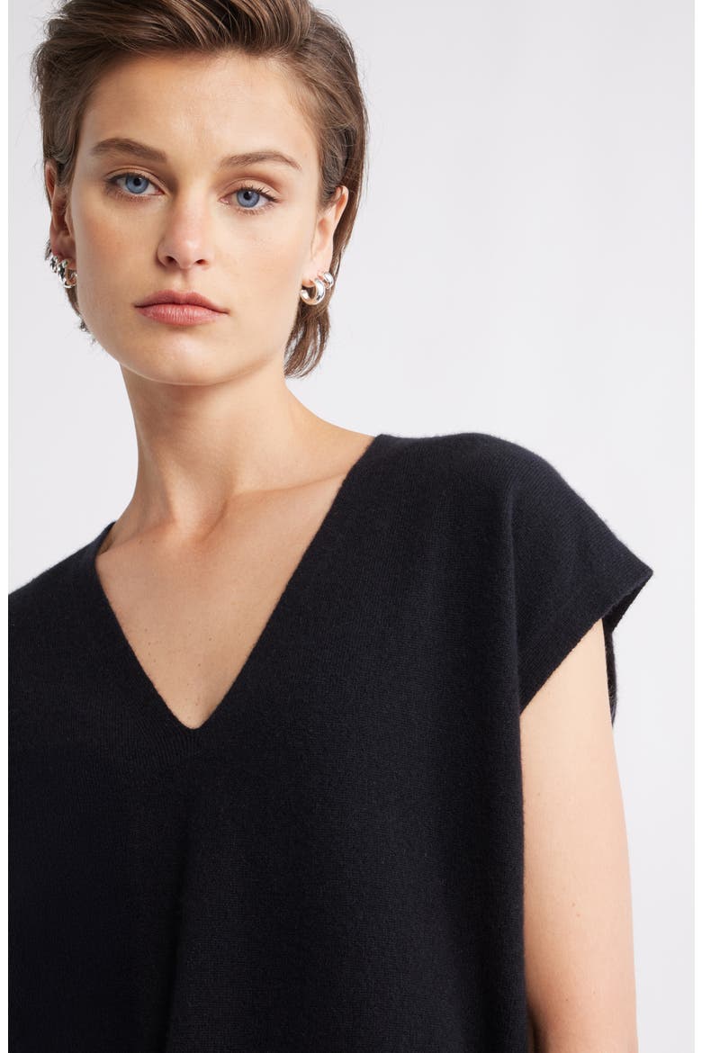 Cashmere V-Neck Sweater Vest, Alternate, color, BLACK ROCK