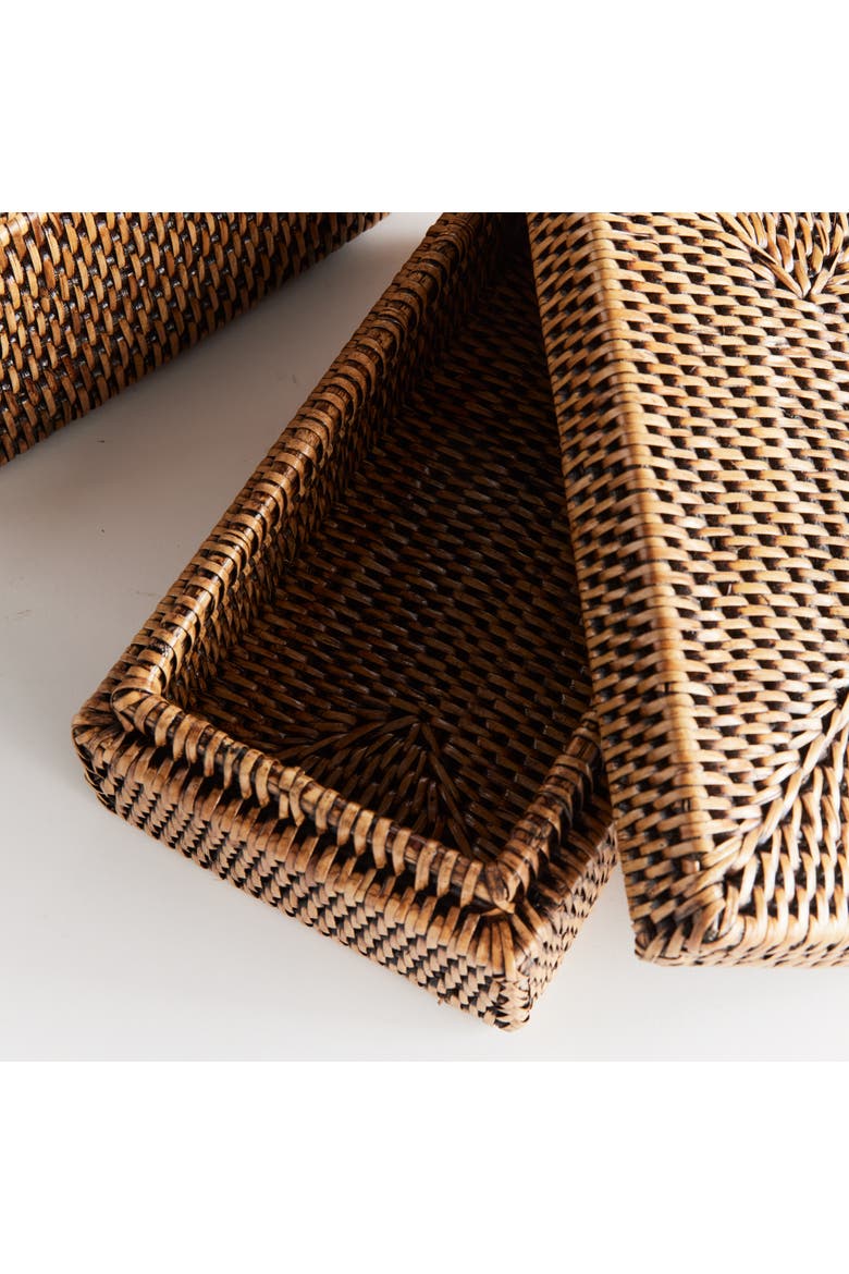 Burma Rattan Rectangular Lidded Boxes Set of 2, Alternate, color, Brown