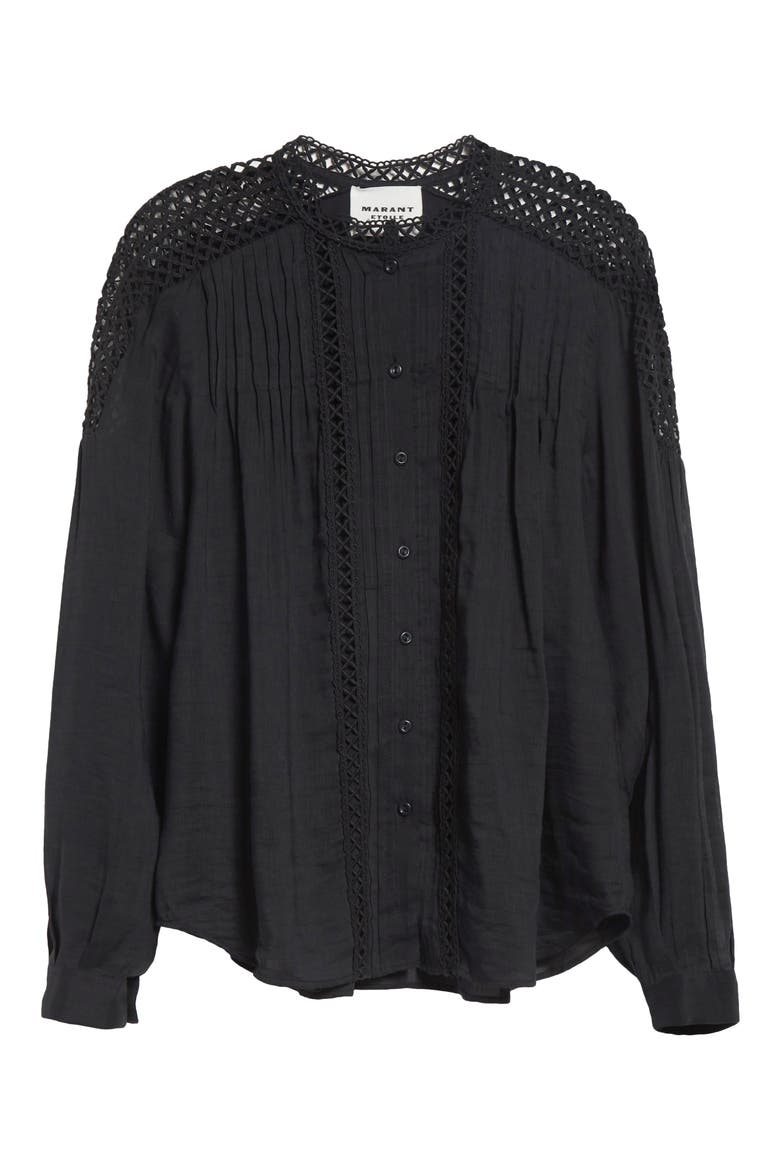 Polda Lace & Pintucked Long Sleeve Shirt, Alternate, color, BLACK