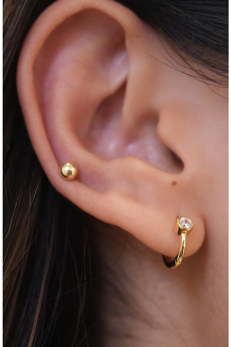 Set of 2 Ball Stud & Huggie Hoop Earrings, Alternate, color, GOLD