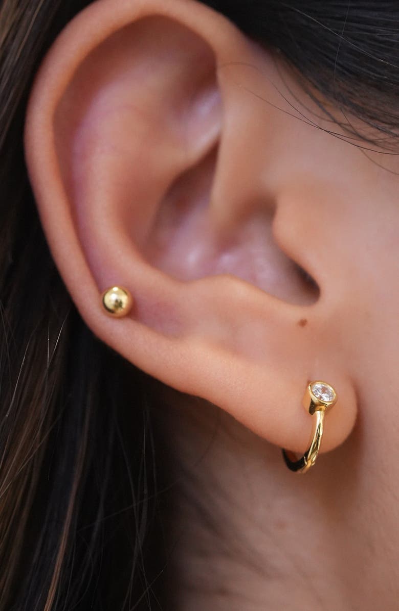 Argento Vivo Sterling Silver Set of 2 Ball Stud & Huggie Hoop Earrings, Alternate, color, Gold