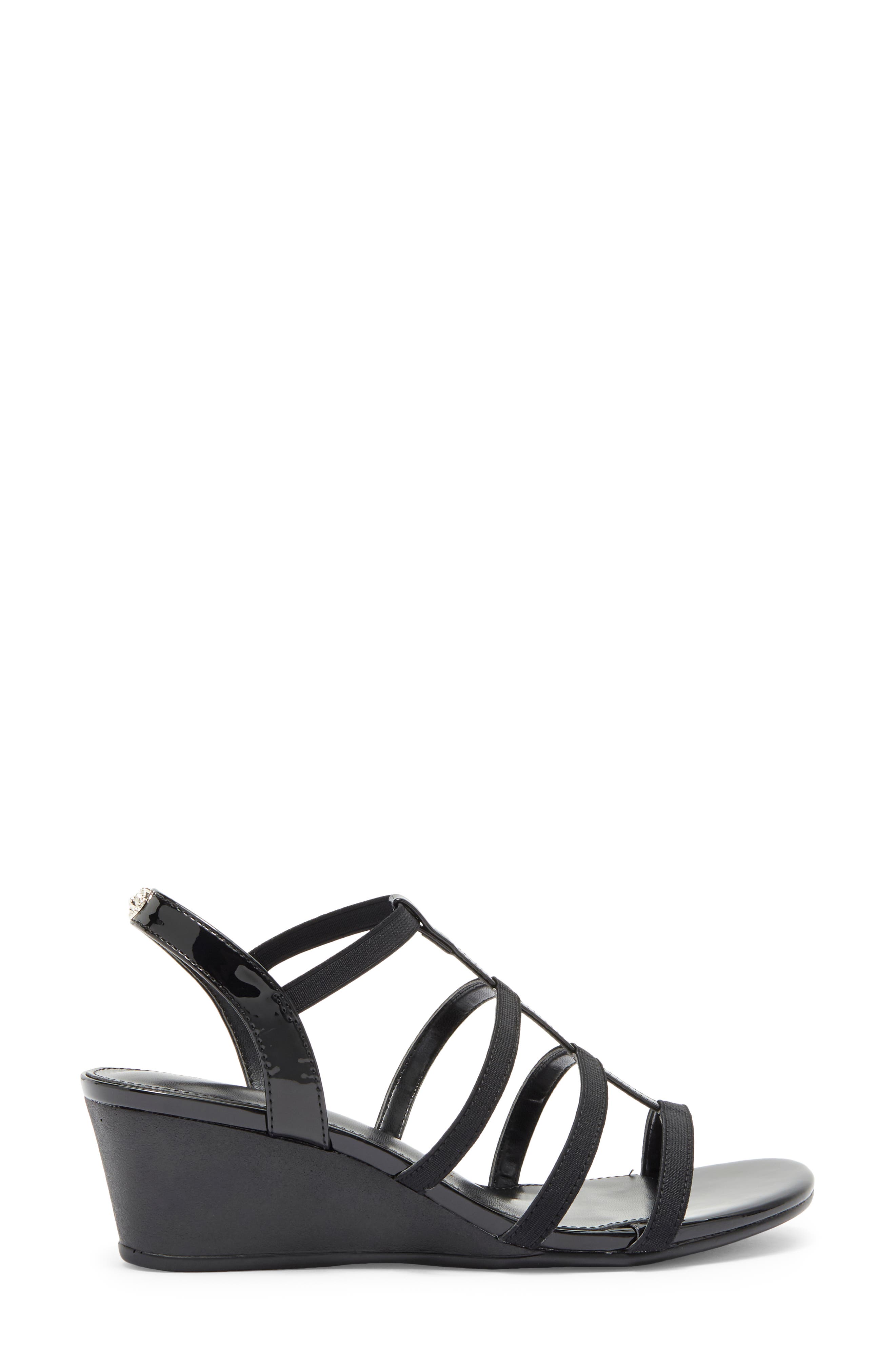 Anne Klein Bijou Strappy Wedge Sandal, Alternate, color, Black