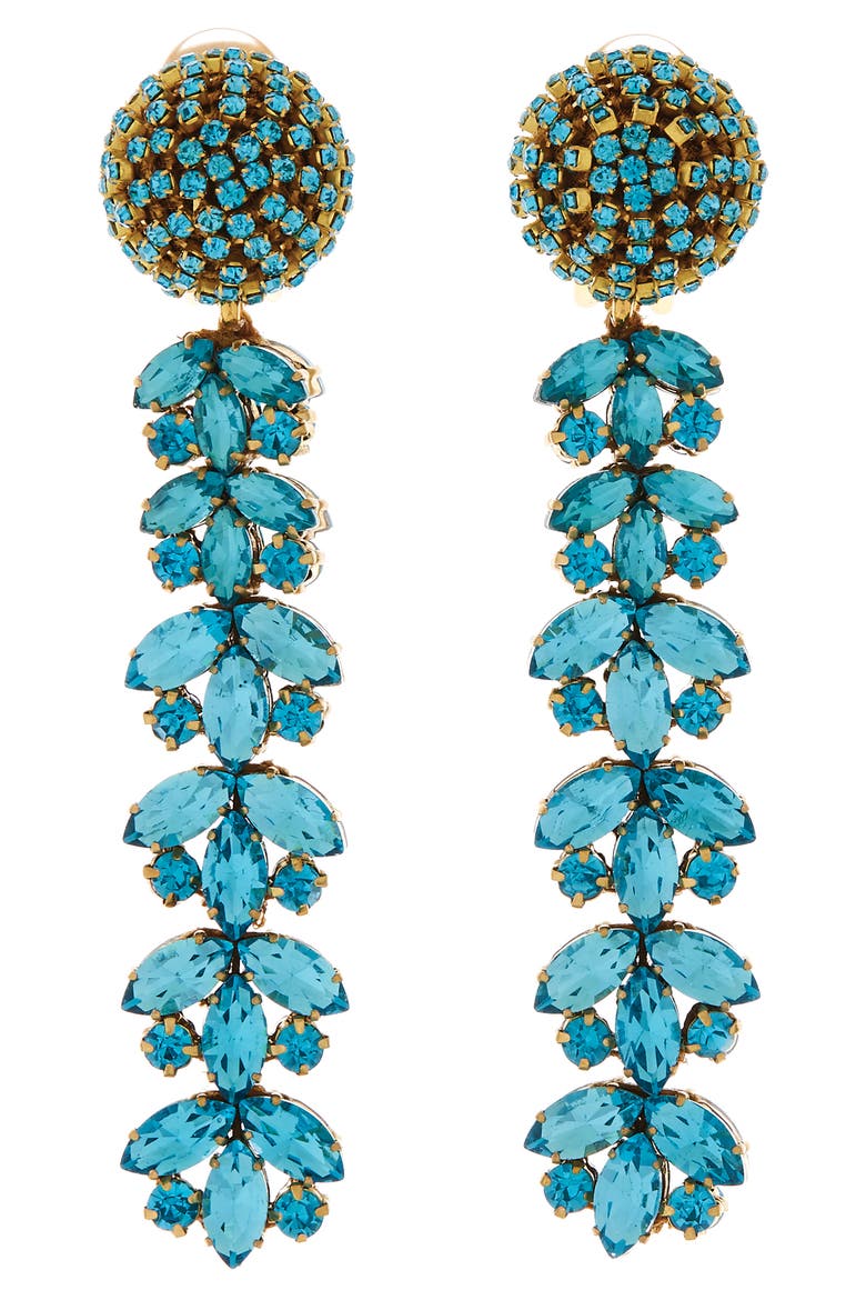 Oscar de la Rental Crystal Flower Linear Drop Earrings, Main, color, TURQUOISE