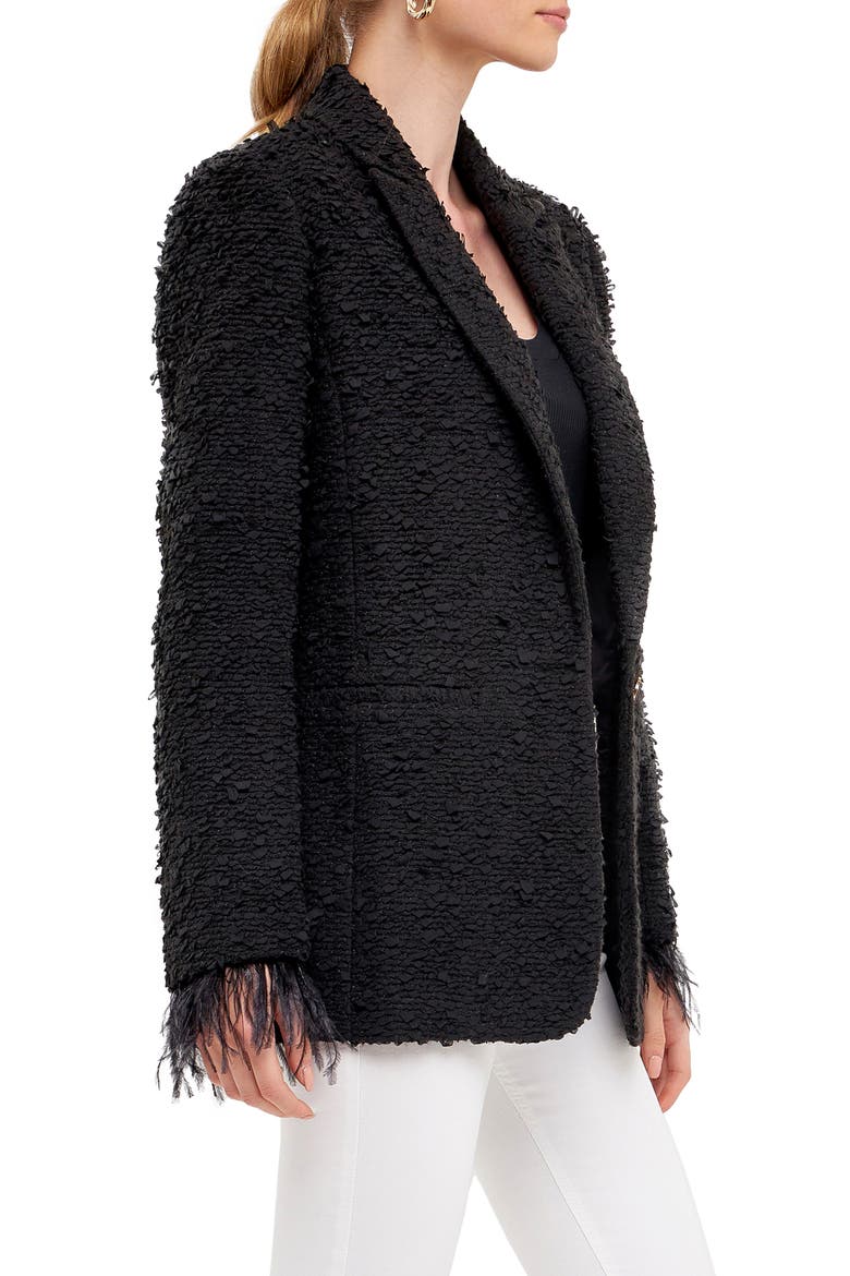 Feather Cuff Tweed Blazer, Alternate, color, BLACK