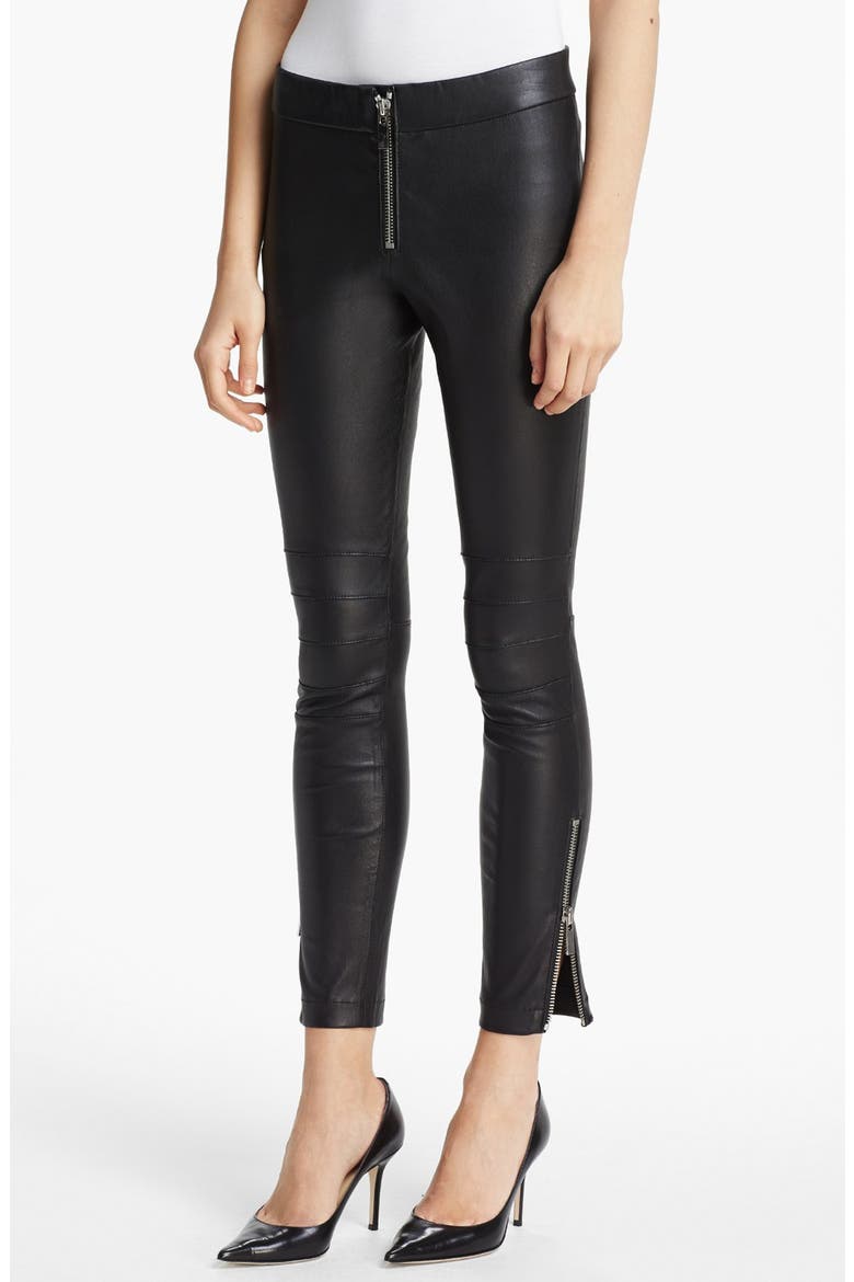 'Addison' Lambskin Leather Moto Pants, Alternate, color, BLACK
