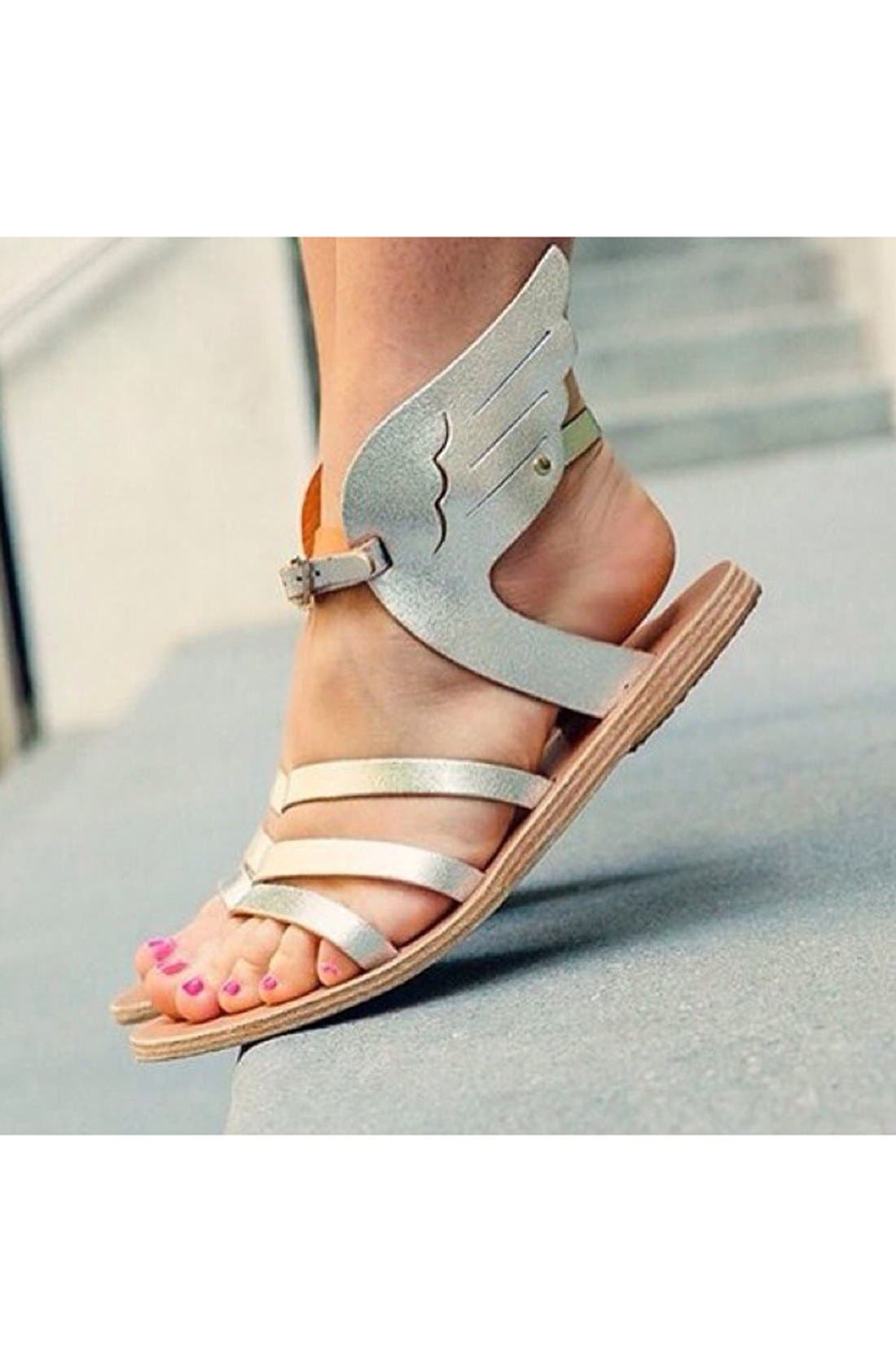 Ancient Greek Sandals 'Ikaria' Winged Metallic Leather Sandal, Alternate, color, 