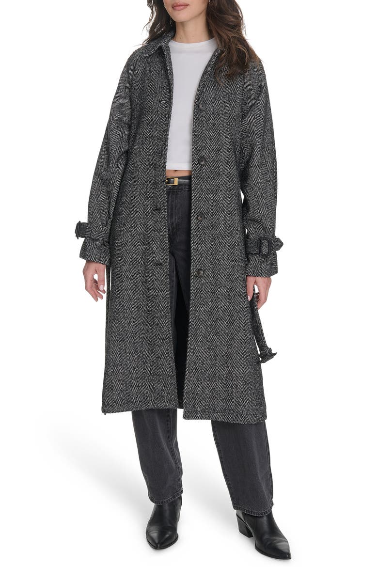 Belted Longline Coat, Alternate, color, HOUNDSTOOTH