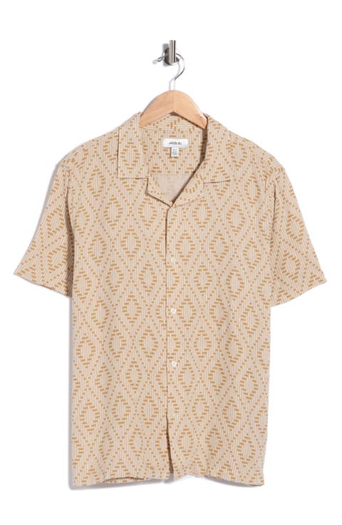 Geometric Print Linen Blend Camp Shirt
