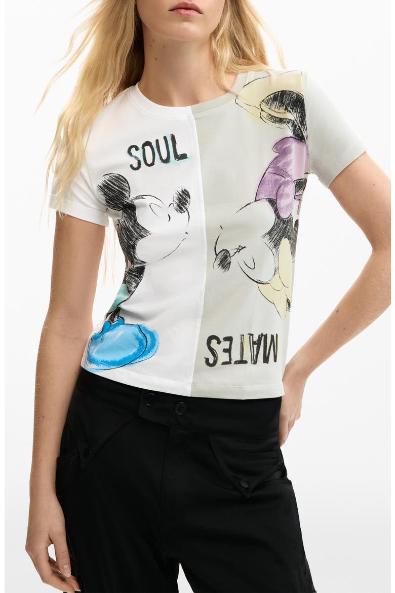 Mickey & Minnie Mouse Paneled Graphic T-Shirt, Main, color, WHITE
