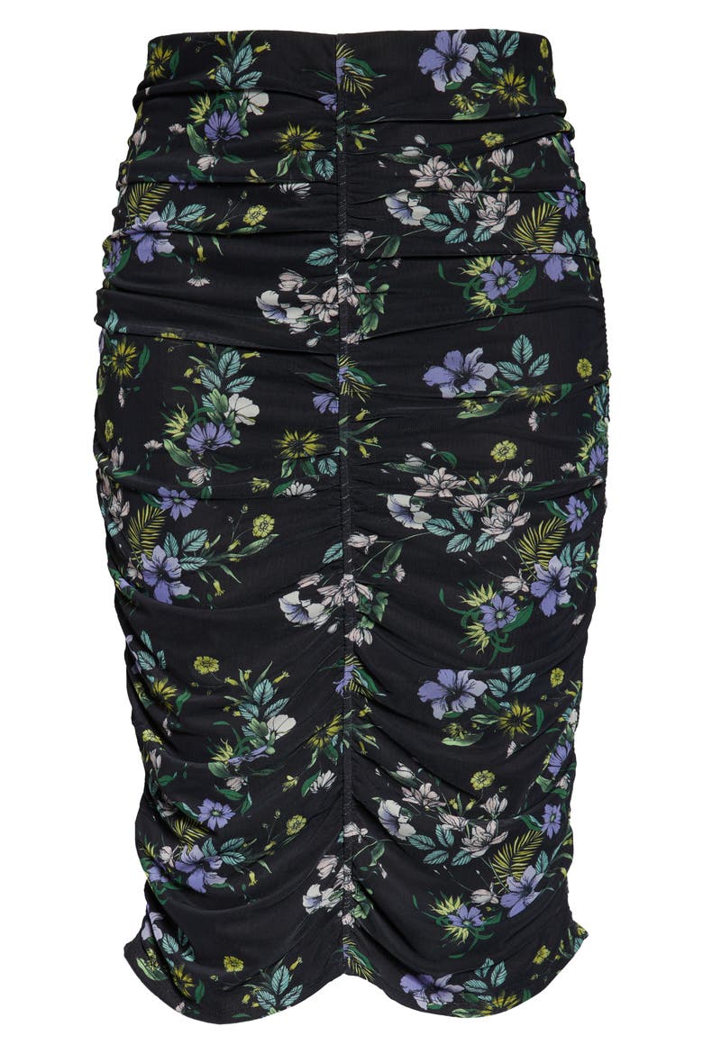 Venice Floral Ruched Powermesh Skirt, Alternate, color, SPRING NOIR BOUQUET