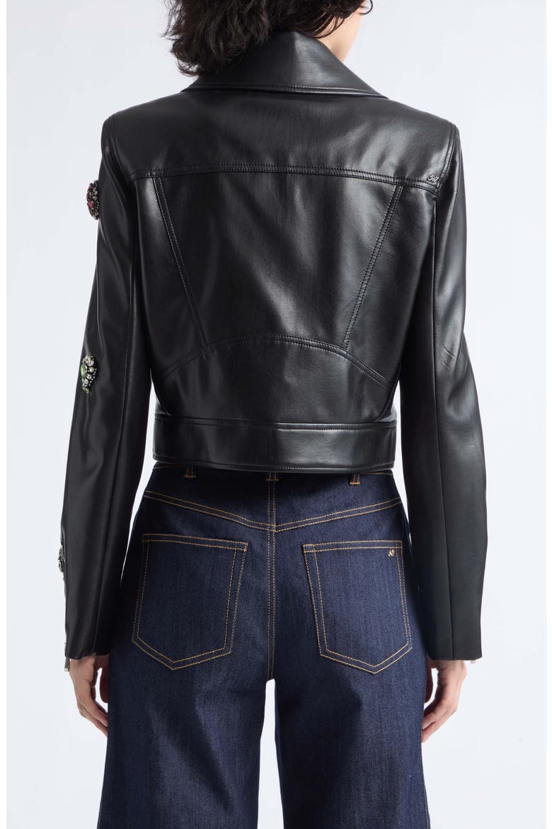 Genevieve Baroque Patches Faux Leather Moto Jacket, Alternate, color, BLACK MULTI