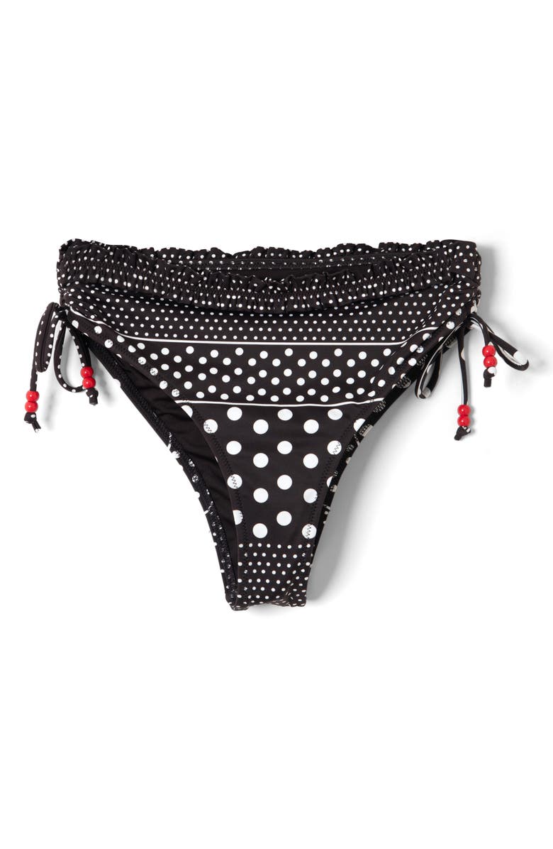 Damson Madder Mixed Dot String Bikini Bottoms, Alternate, color, Black/ White Multi
