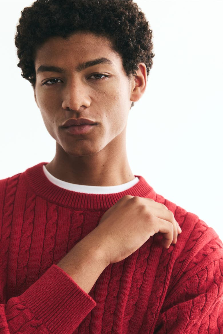 Regular Fit Cable-knit Jumper, Alternate, color, Red