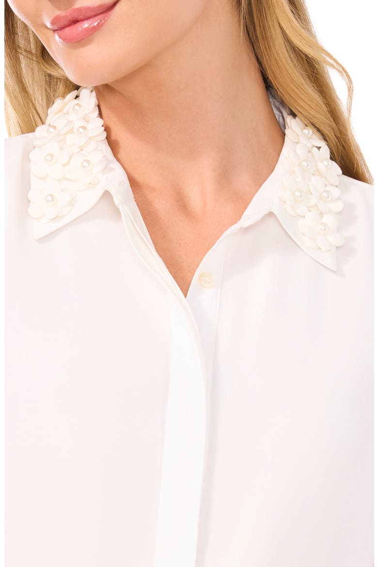 Pearly Flower Appliqué Georgette Button-Up Shirt, Alternate, color, NEW IVORY WHITE