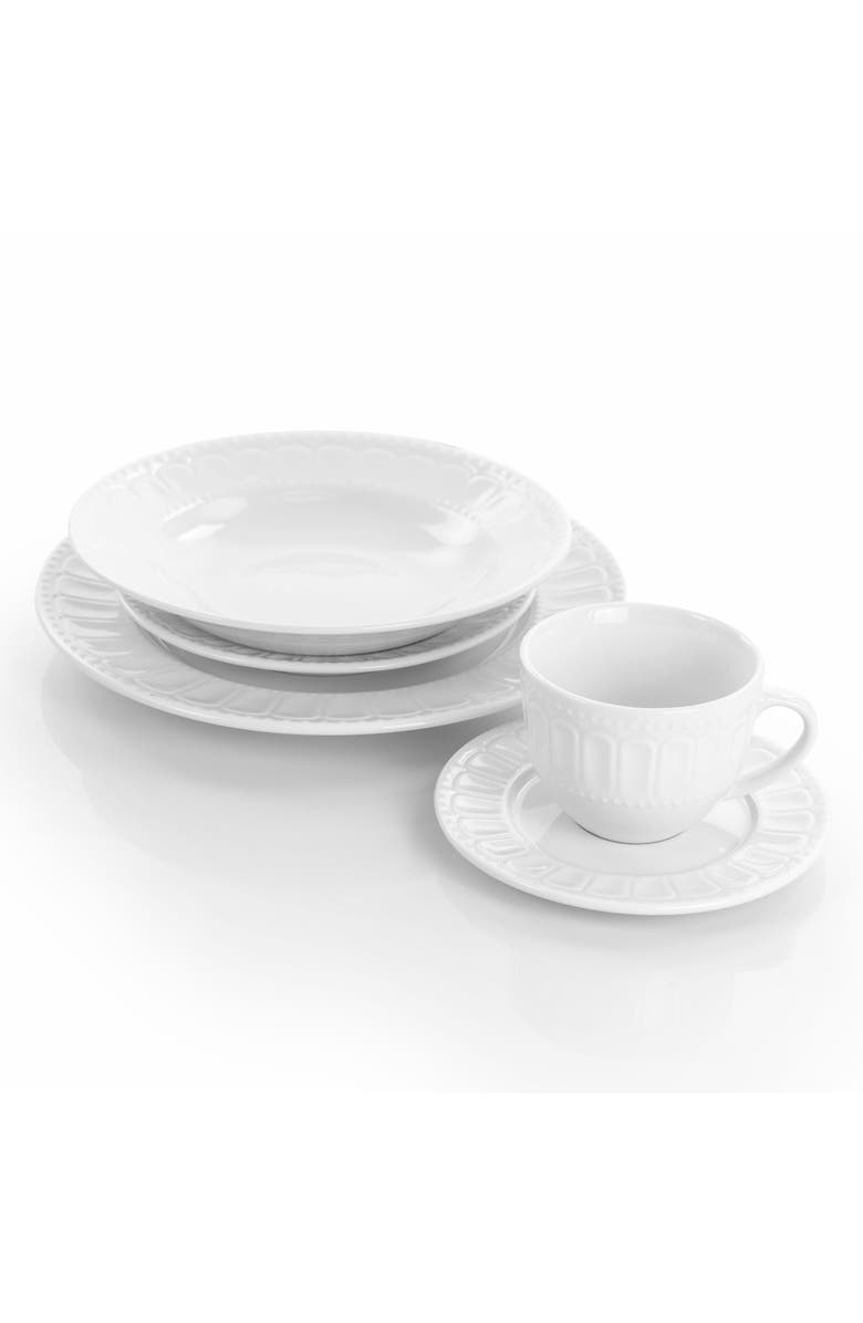 Elama Charlotte 20 Piece Porcelain Dinnerware Set, Alternate, color, White