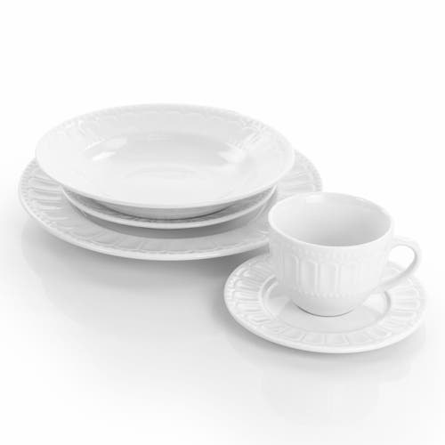 Elama Charlotte 20 Piece Porcelain Dinnerware Set In White