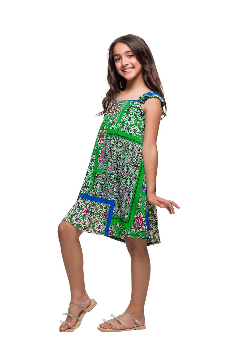 Green Scarf Print Ruffle Summer Dress, Alternate, color, Green Multi