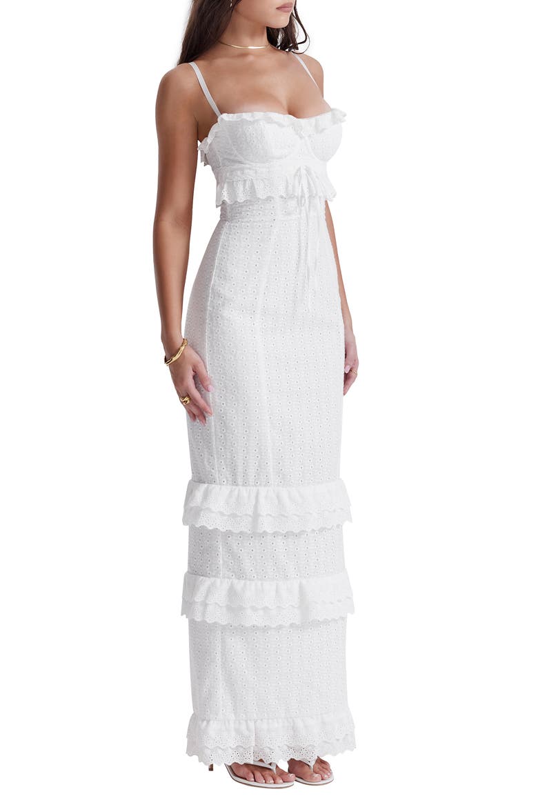 Eve Ruffle Broderie Anglaise Maxi Dress, Alternate, color, WHITE