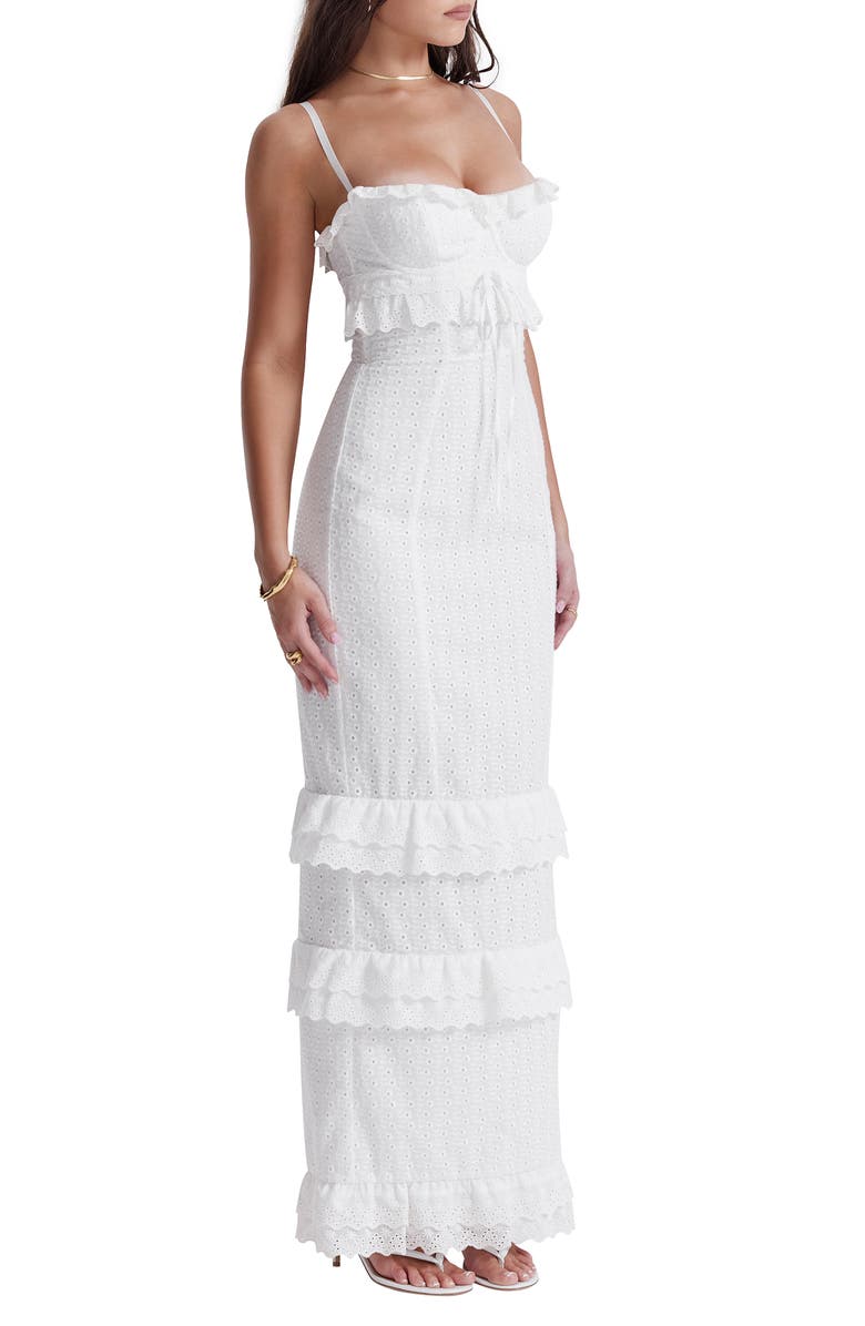 HOUSE OF CB Eve Ruffle Broderie Anglaise Maxi Dress, Alternate, color,