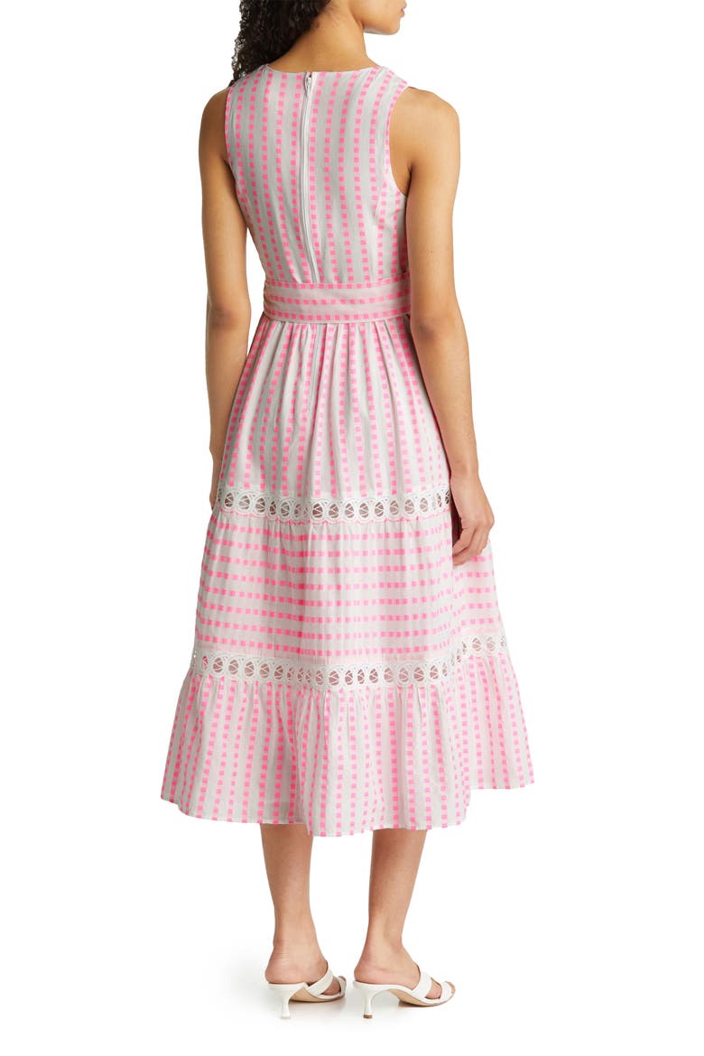 Maybella Gingham Lace Inset Cotton Dress, Alternate, color, PINK ISLE GINGHAM STRIPE