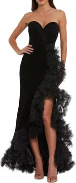 Mac Duggal Women's Strapless Velvet Mermaid Gown With Ruffle Slit
