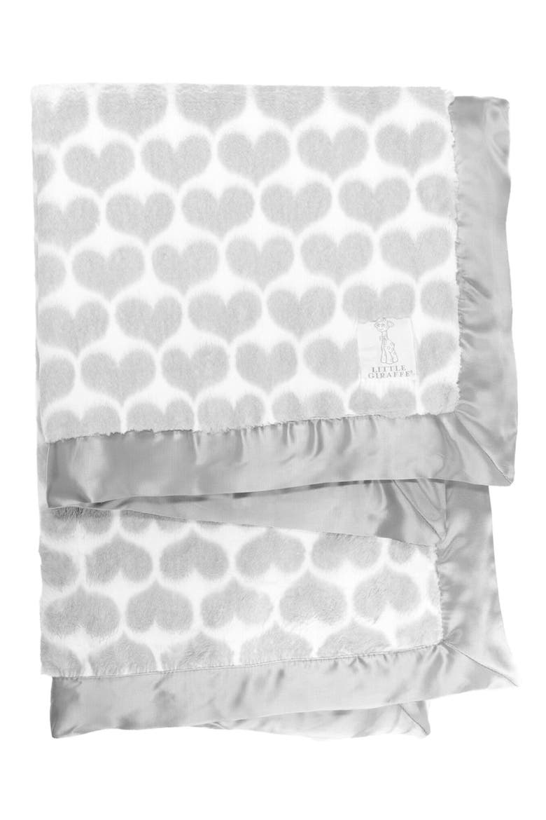 Luxe™ Heart Army Faux Fur Baby Blanket, Main, color, SILVER